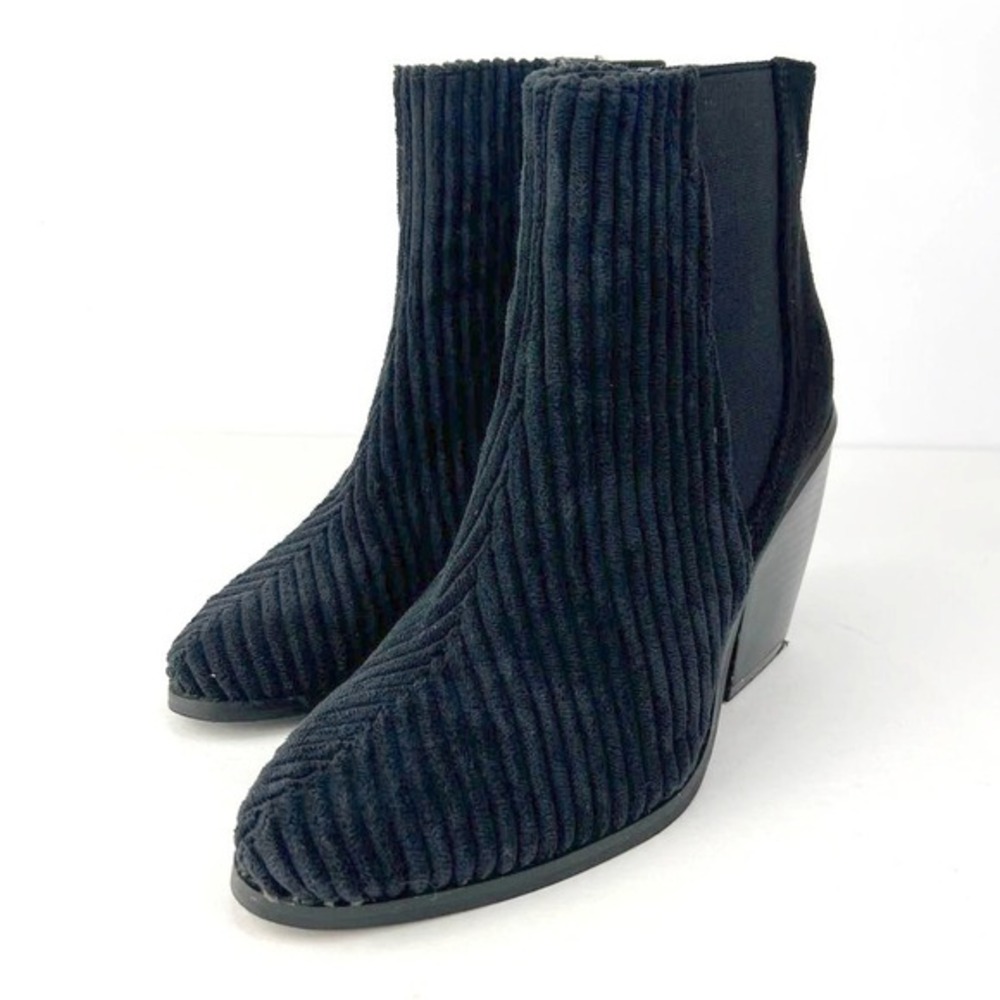 Boho Y2K Corduroy Black‎ Slip On Heeled Ankle Booties 6 Side Zip Yoki Vella-24